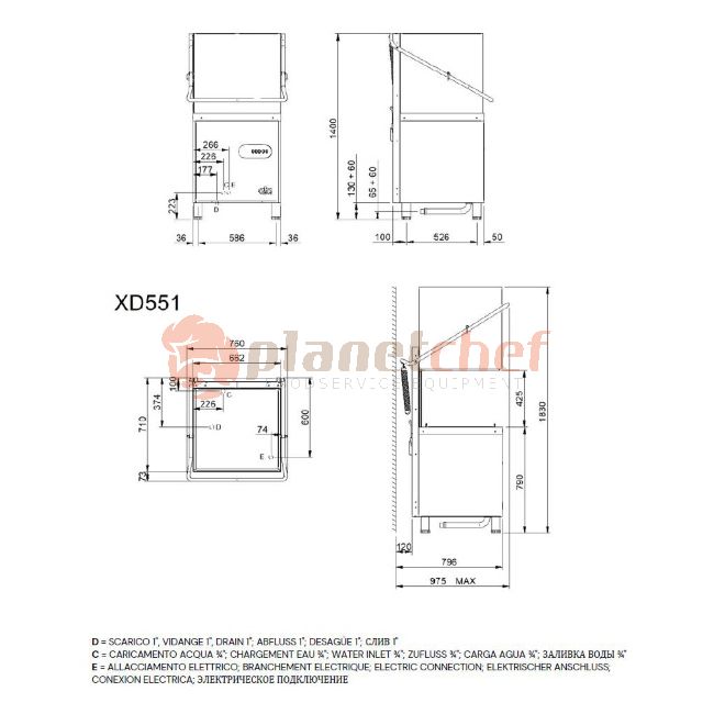 Hood type dishwasher xd551 - Planet Chef Foodservice Equipment